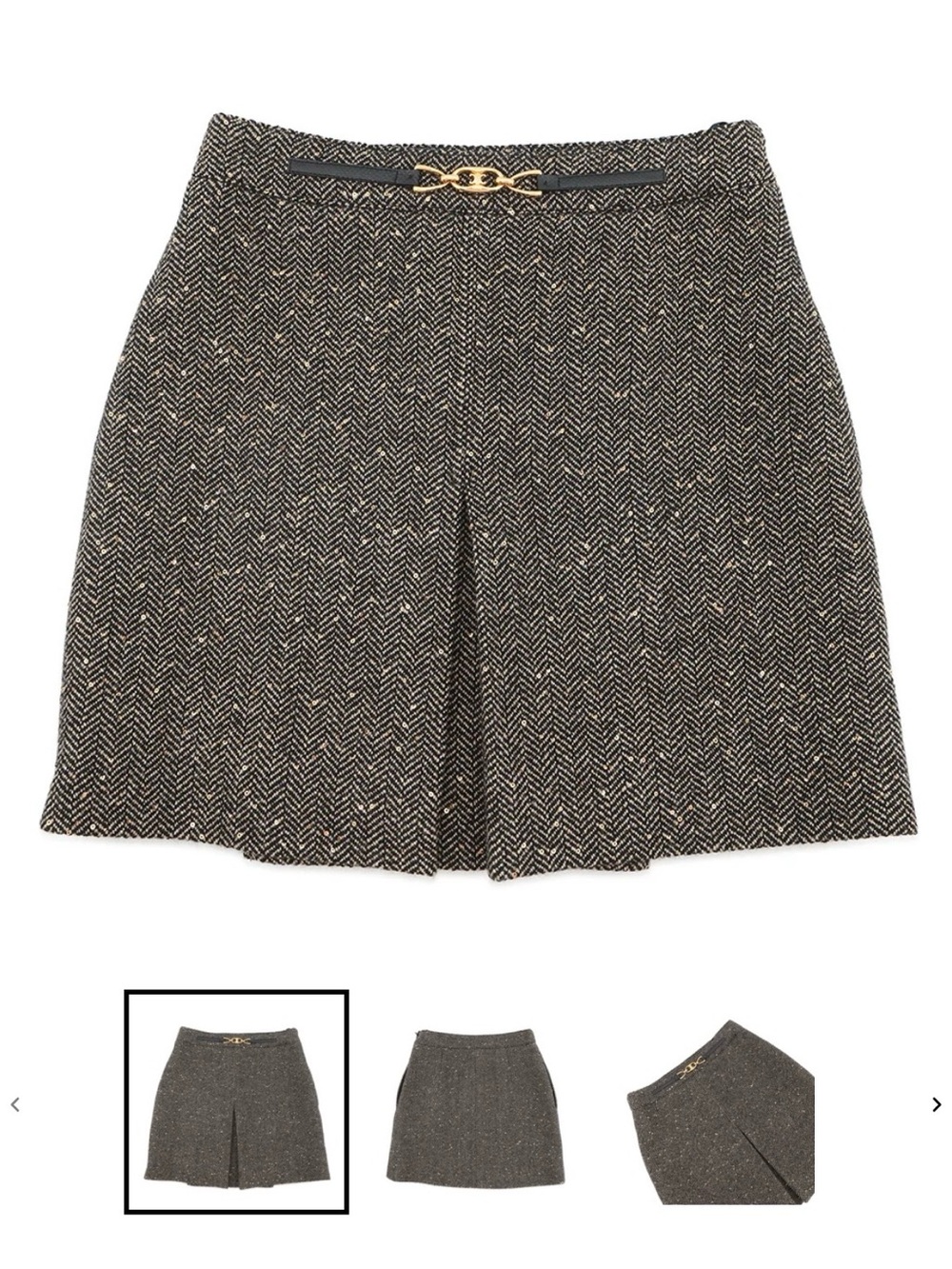Celine Brown/Black Herringbone A-Line Skirt with Gold Trim